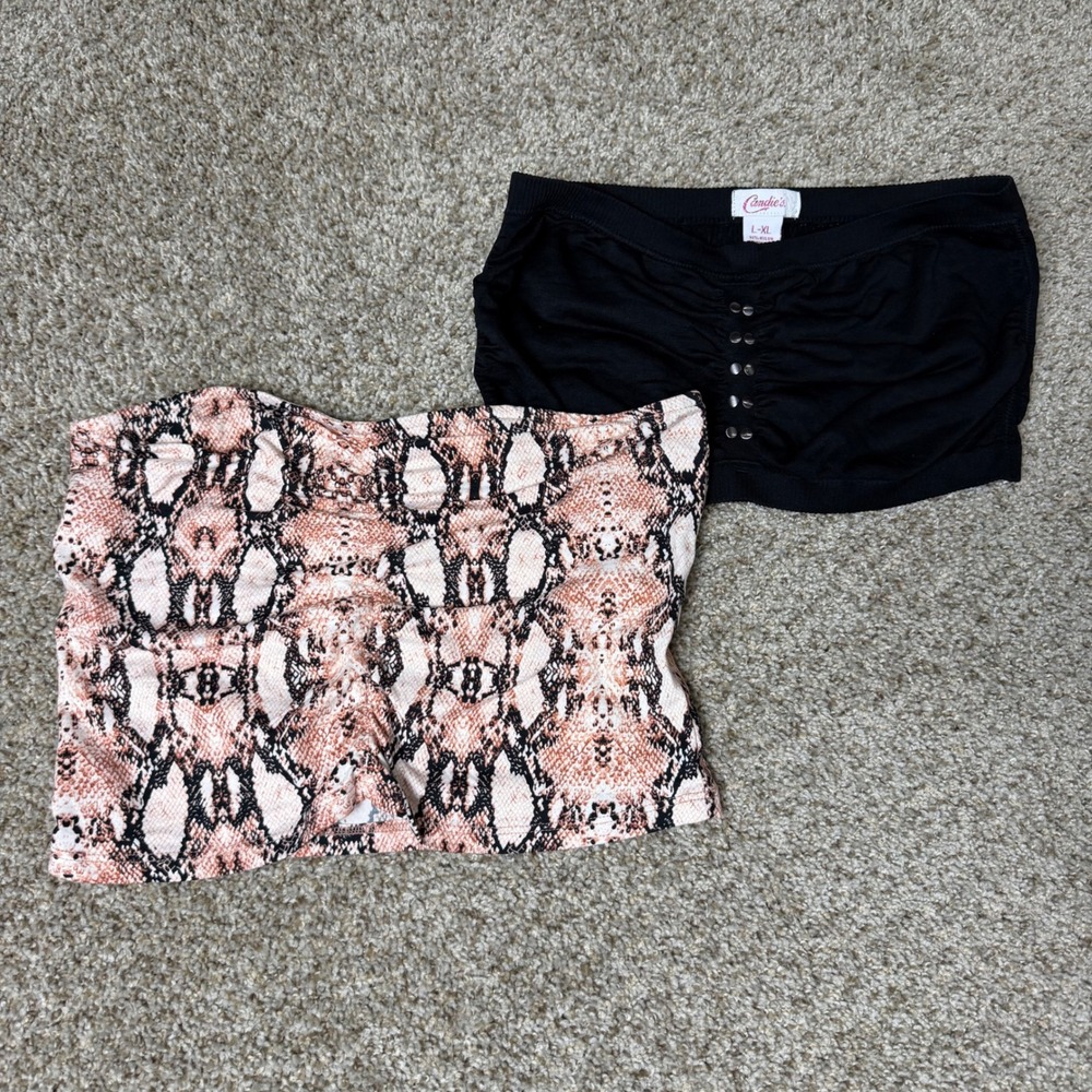 Bundle of 2 Candie's Y2K Tube Tops / Bandeau Tops Snake Print + Black Studded